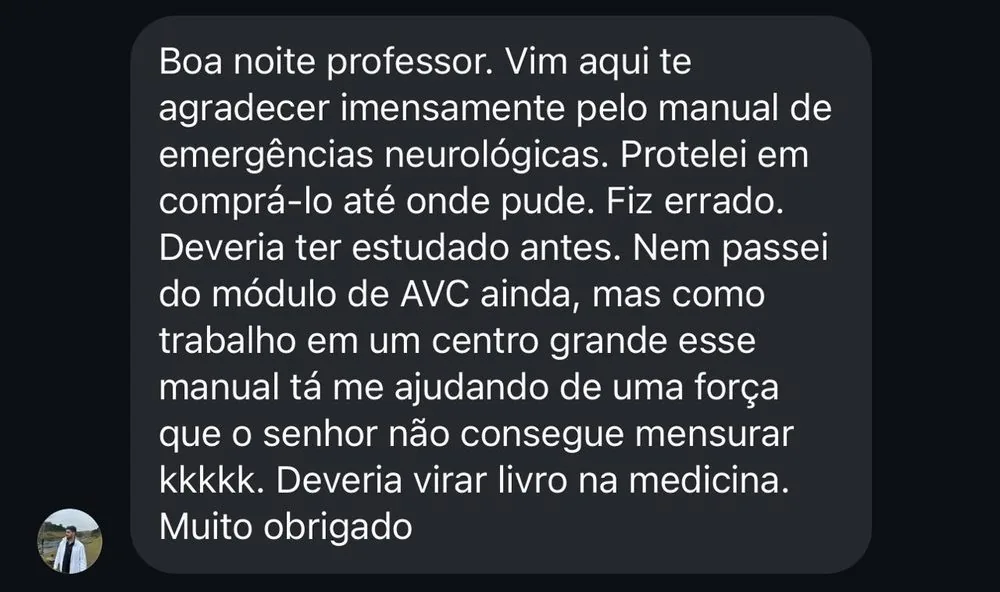 Médico agradecendo pelo manual de emergências neurológicas