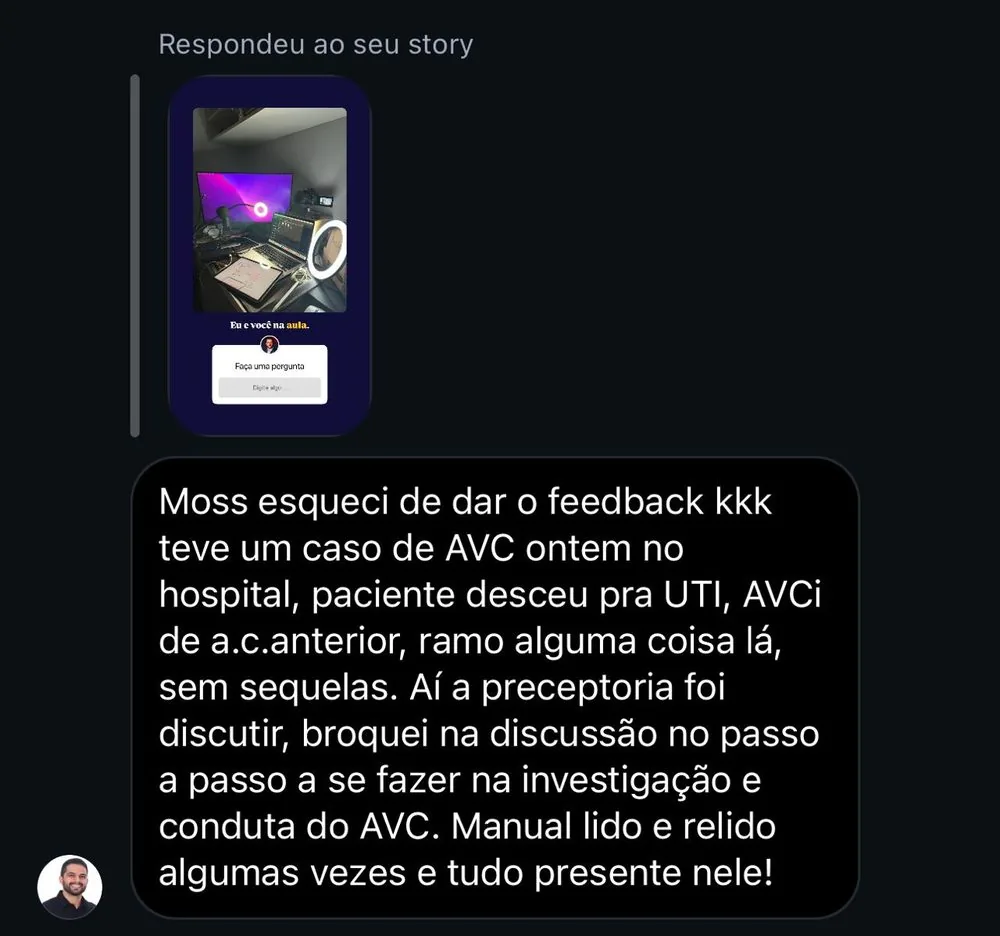 Feedback sobre uso do manual em caso de AVC no plantão