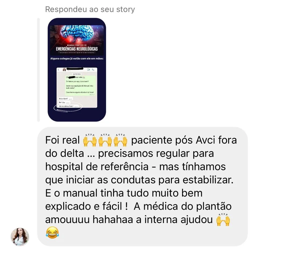 Médica relatando uso do manual em paciente AVCi fora do delta